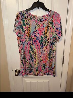 NWOT BomBom Short Sleeve Floral Print Tee - Pink Multi XL